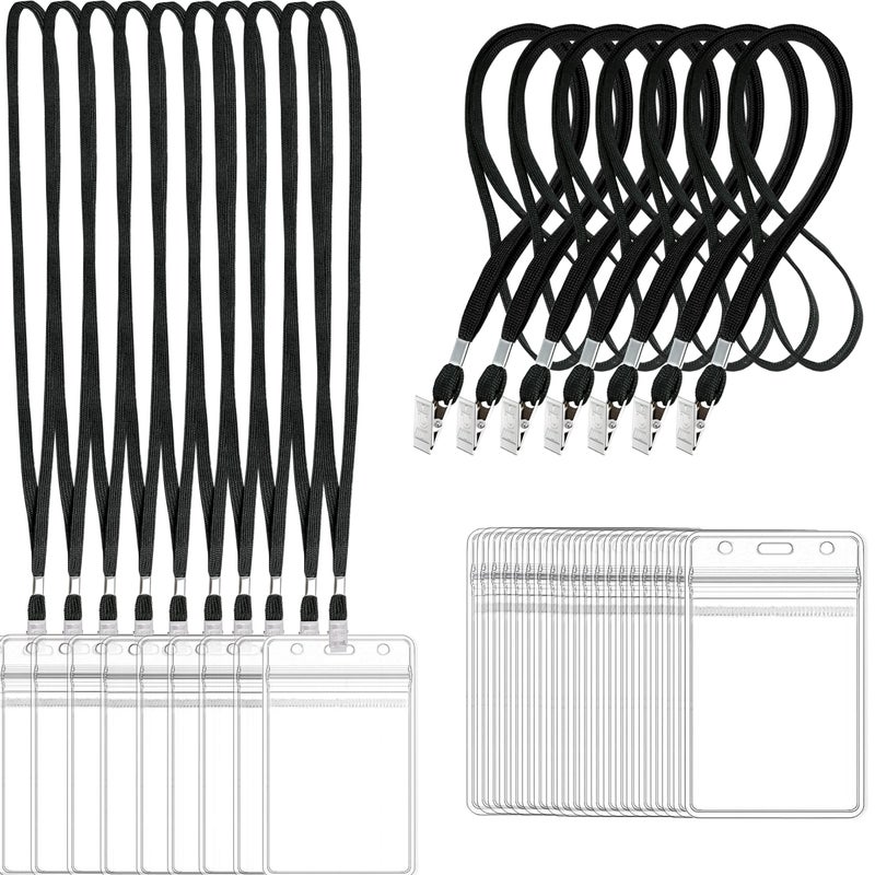 LOCONHA 100Pcs Clear Plastic Name Tags Badge ID Card Holders and 100Pcs Black Lanyards with Clip (Black) - Image 1